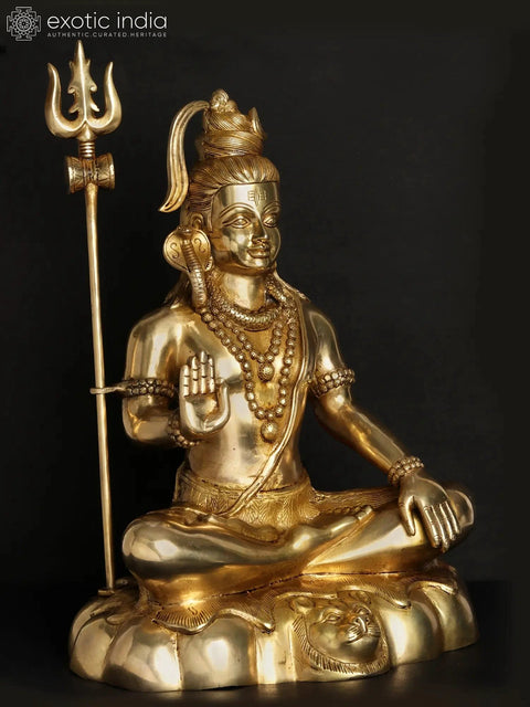18'' Blessing Lord Mahadeva (Shiva) With Trident | Brass