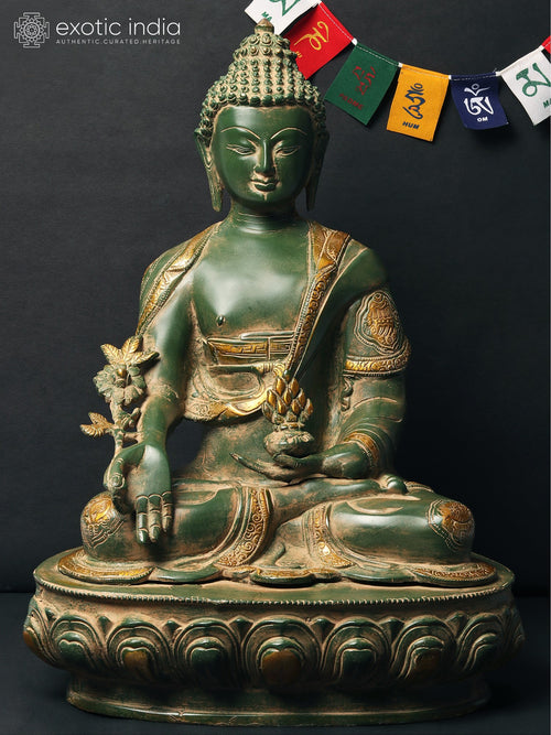 16" Medicine Buddha with Bowl of Gems Brass Statue for Pooja