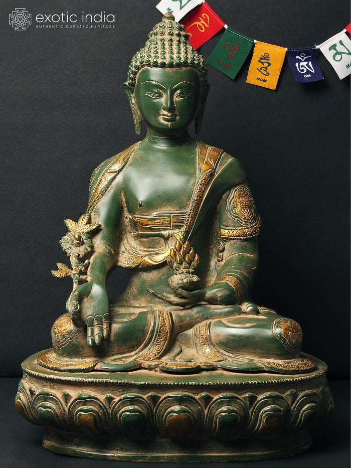 16" Medicine Buddha with Bowl of Gems Brass Statue for Pooja