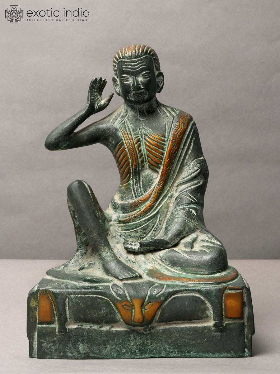 8" Tibetan Siddha Guru Milarepa Brass Statue