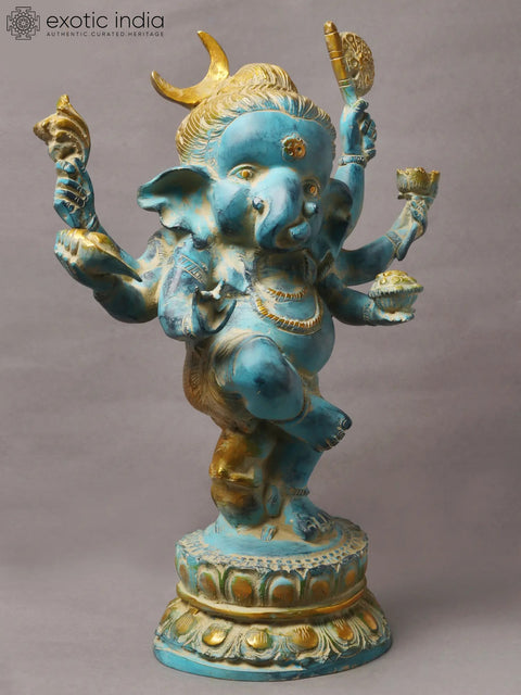 15" Six Armed Dancing Bal Ganesha in Brass