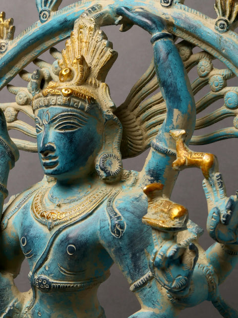 17" Brass Blue and Gold Nataraja (Dancing Lord Shiva)