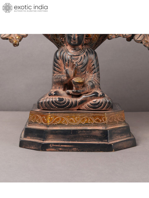 12" Brass Lord Buddha Seated Under The Bodhi Tree