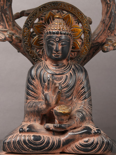 12" Brass Lord Buddha Seated Under The Bodhi Tree