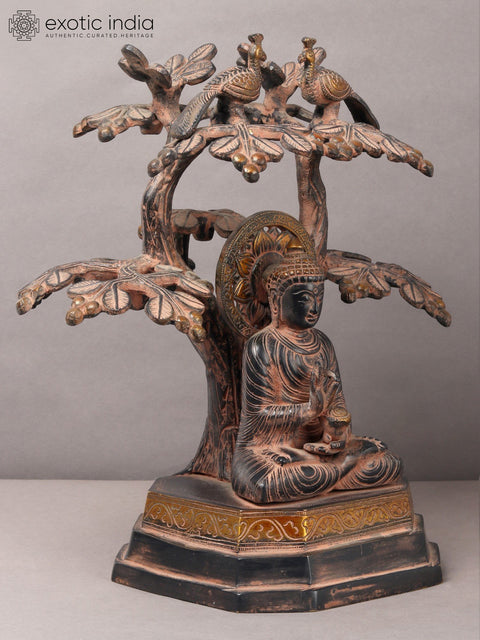 12" Brass Lord Buddha Seated Under The Bodhi Tree