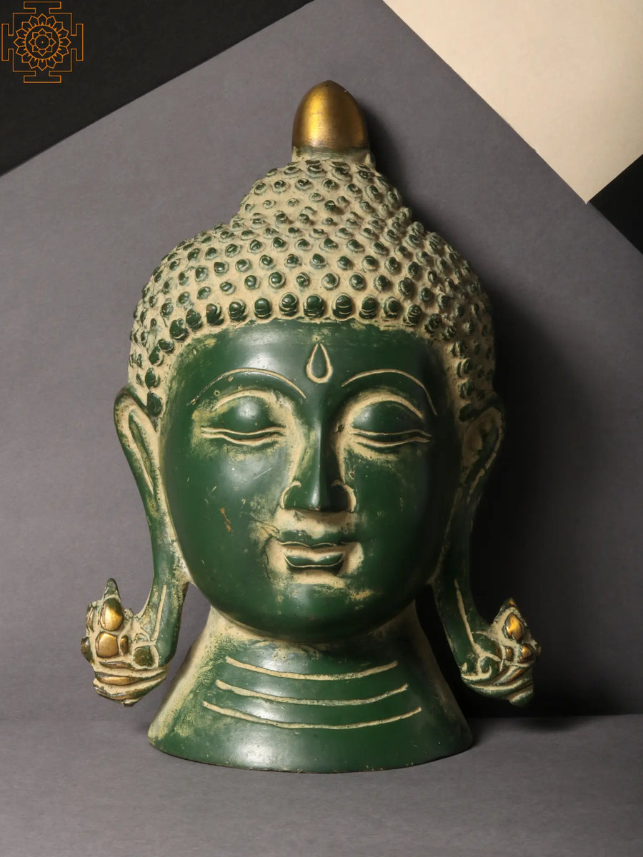 7" Gautama Buddha Head Brass Wall Hanging Statue