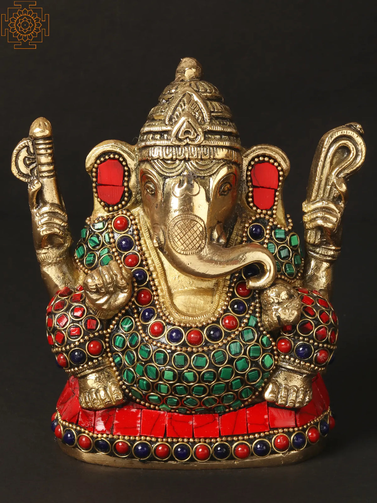 6'' Lord Ganpati | Brass With Inlay Work