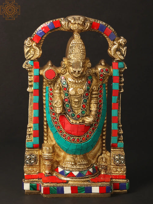 9" Venkateswara Brass Idol with Inlay Work for Pooja
