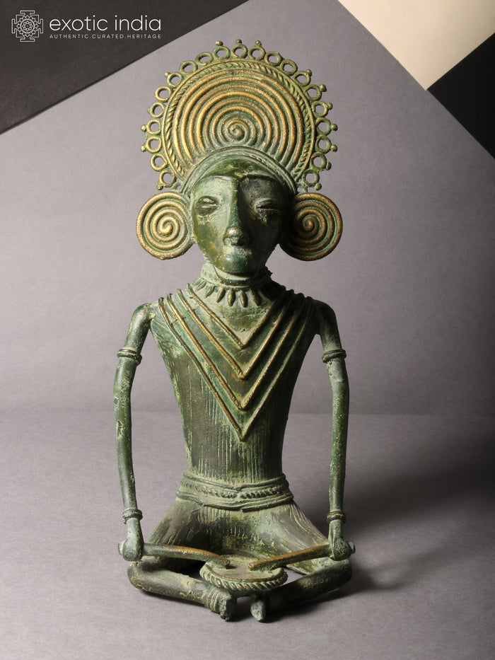 8" Tribal Musician Brass Statue for Home Decor