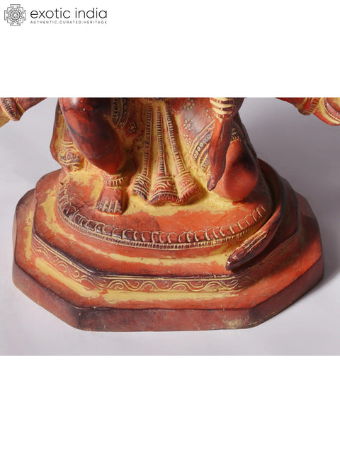 11" Sinduri Color Sitting Ten Armed Panchmukhi Lord Hanuman Brass Sculpture