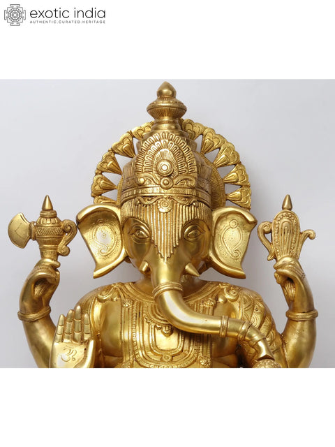 27'' Four-Handed Ganesha On Chowki | Brass Statue