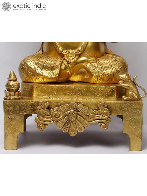 27'' Four-Handed Ganesha On Chowki | Brass Statue