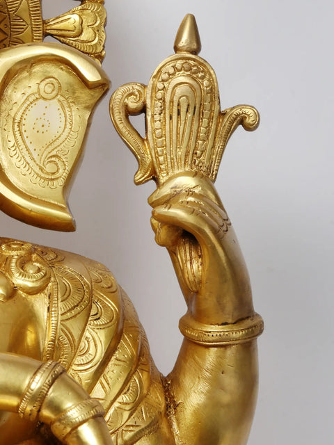 27'' Four-Handed Ganesha On Chowki | Brass Statue