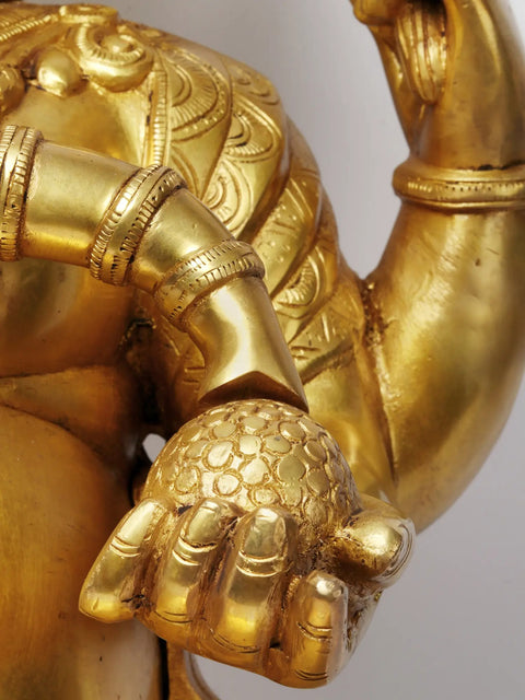 27'' Four-Handed Ganesha On Chowki | Brass Statue