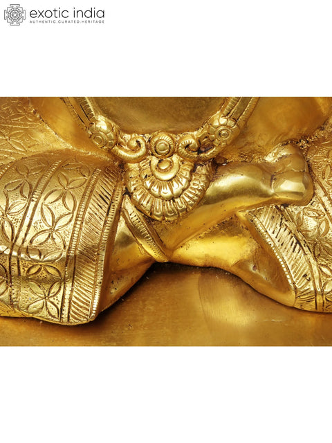 27'' Four-Handed Ganesha On Chowki | Brass Statue