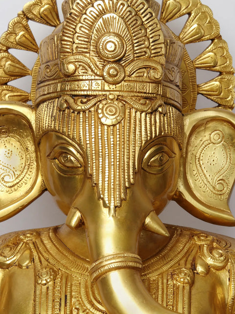 27'' Four-Handed Ganesha On Chowki | Brass Statue