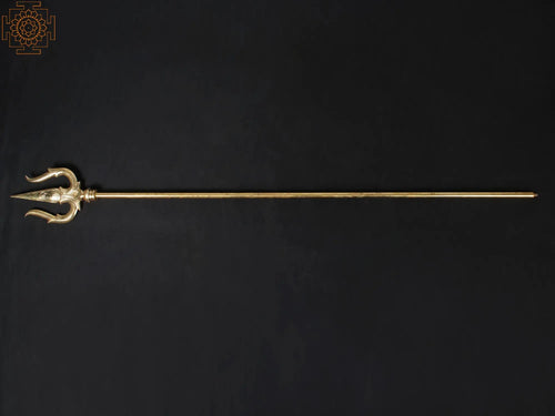 67" Large Brass Trident with Shiva Tilak and Tamil Om Engraved Statue