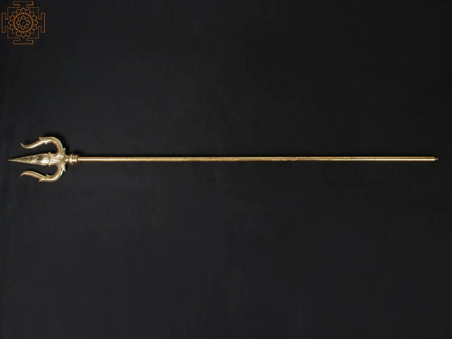 67" Large Brass Trident with Shiva Tilak and Tamil Om Engraved Statue
