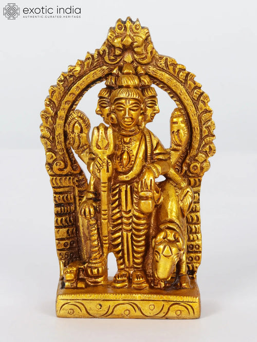 3" Lord Dattatreya Brass Statue with Kirtimukha Arch