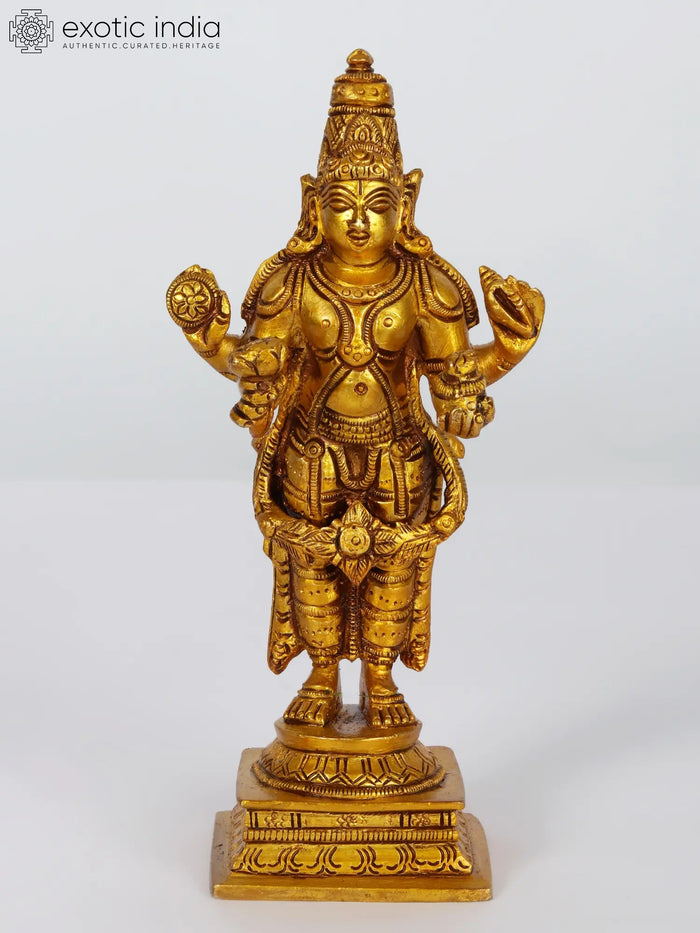 6" Lord Dhanvantari Brass Statue - Hindu Healing Deity Idol
