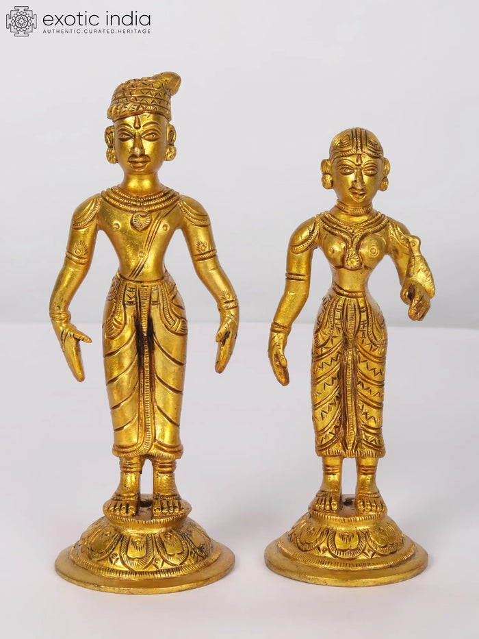 6" Raja Rani Couple Brass Statue for Home Decor