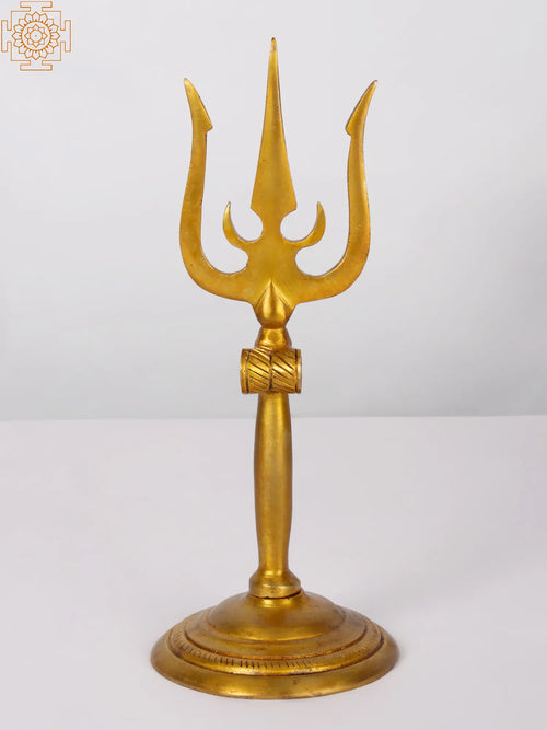 10" Brass Shiva Trident Statue With Stand