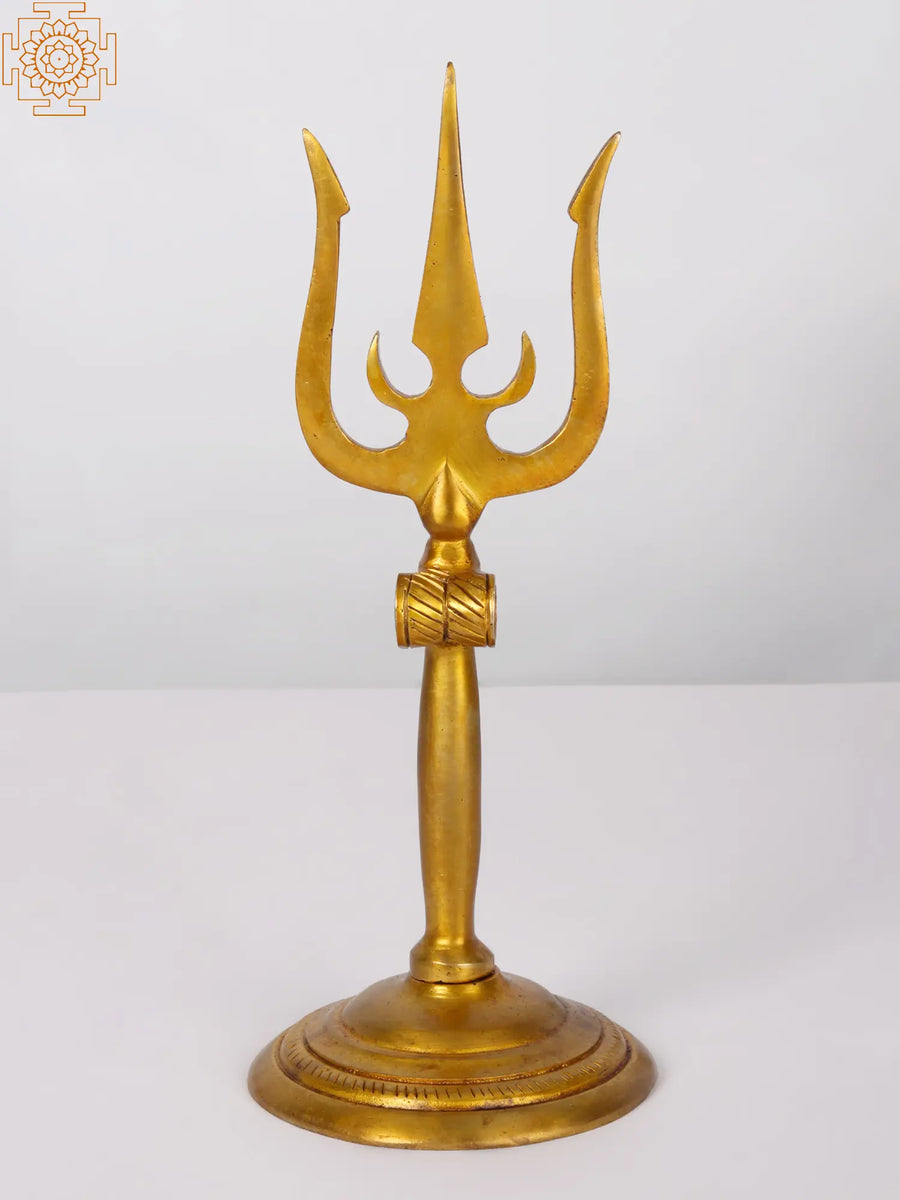 10" Brass Shiva Trident Statue With Stand
