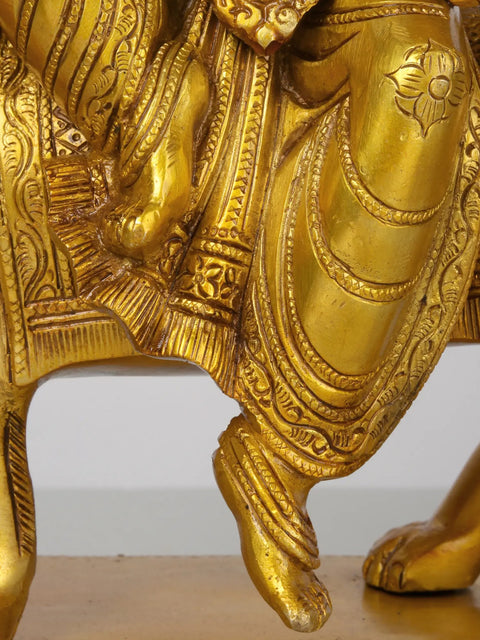17'' Brass Eight-Handed Goddess Durga Idol Seated on Lion