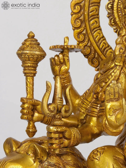 17'' Brass Eight-Handed Goddess Durga Idol Seated on Lion
