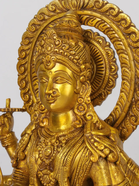 17'' Brass Eight-Handed Goddess Durga Idol Seated on Lion
