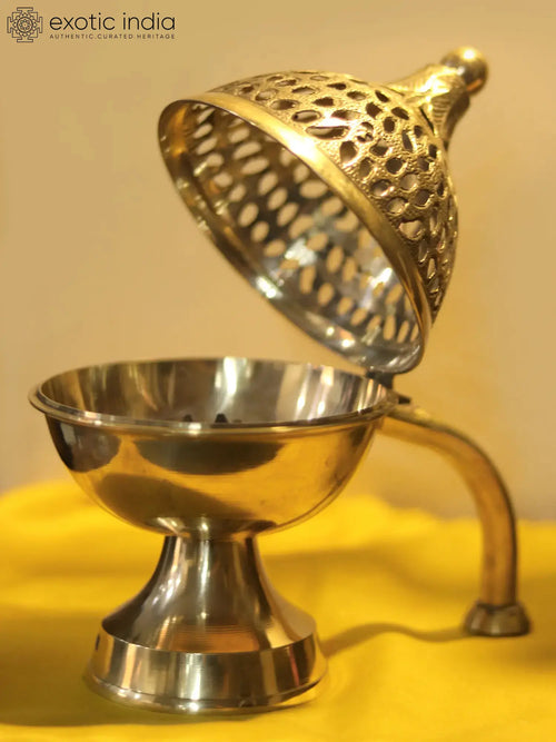 Designer Brass Incense Burner with Handle for Home Decor