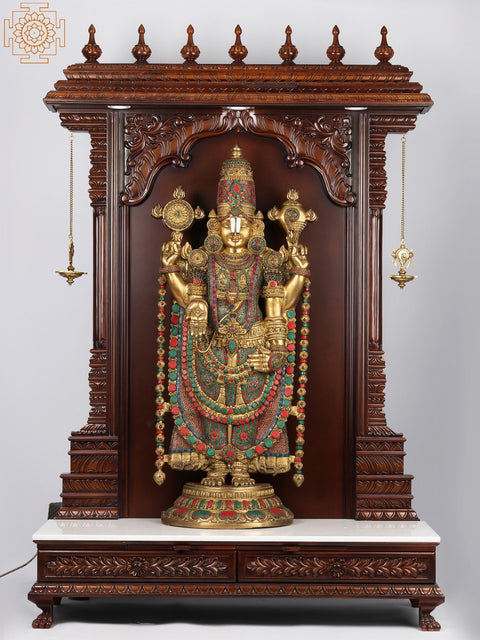 70'' Super Large Hindu Idol Wooden Frame with Lights | Made in India | Wood and Marble
