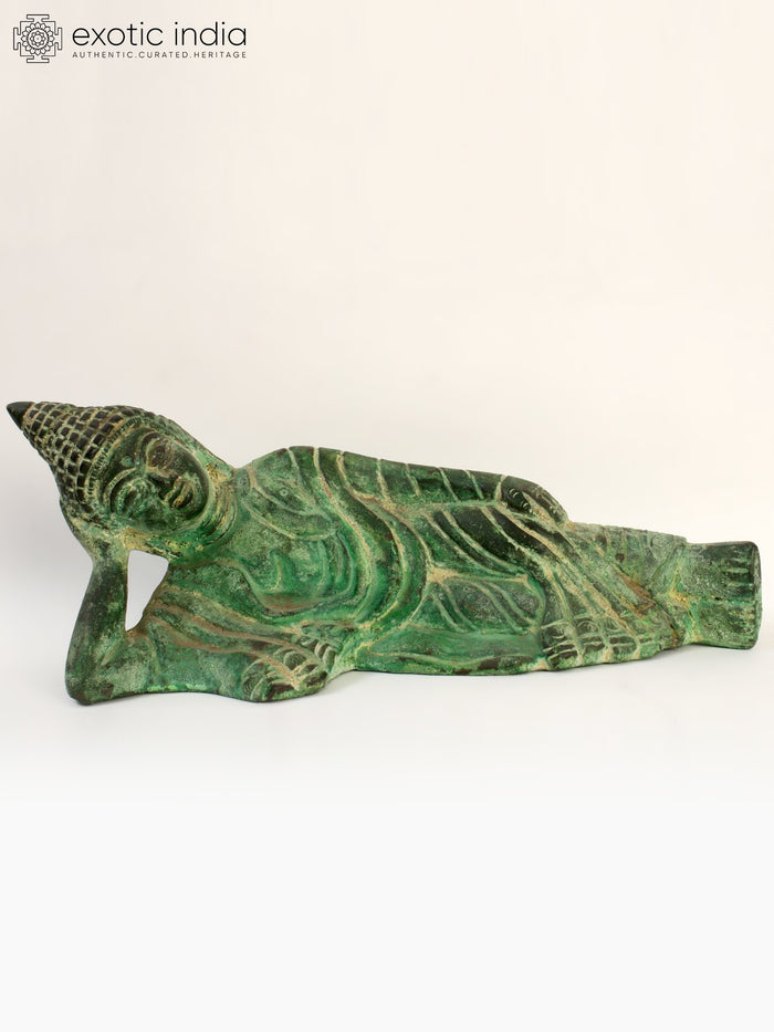 6" Handmade Green Brass Lord Buddha Statue for Home Decor