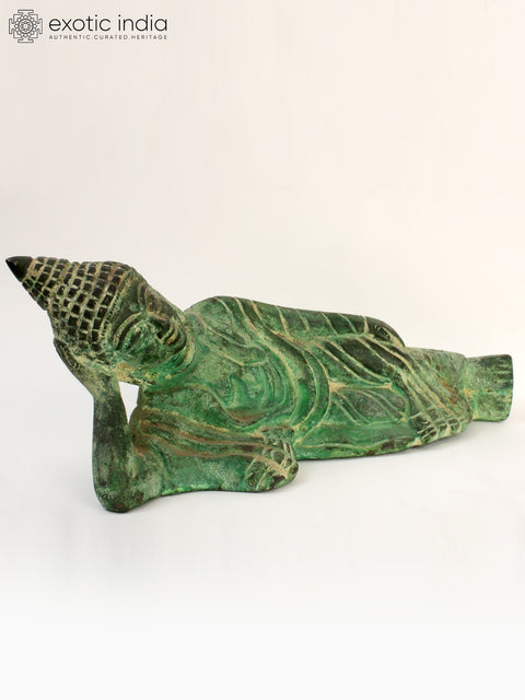 6" Green Color Relaxing Lord Buddha Statue in Brass