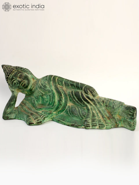 6" Green Color Relaxing Lord Buddha Statue in Brass