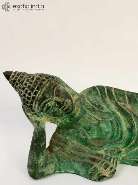 6" Green Color Relaxing Lord Buddha Statue in Brass