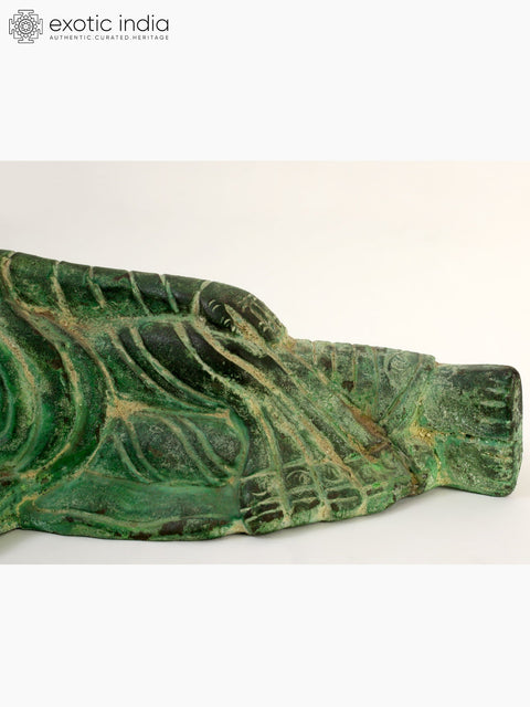 6" Green Color Relaxing Lord Buddha Statue in Brass
