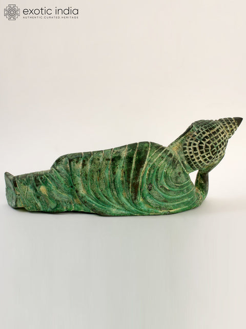 6" Green Color Relaxing Lord Buddha Statue in Brass