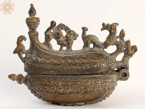 4" Brass Ship Shape Sindoor Dani Statue