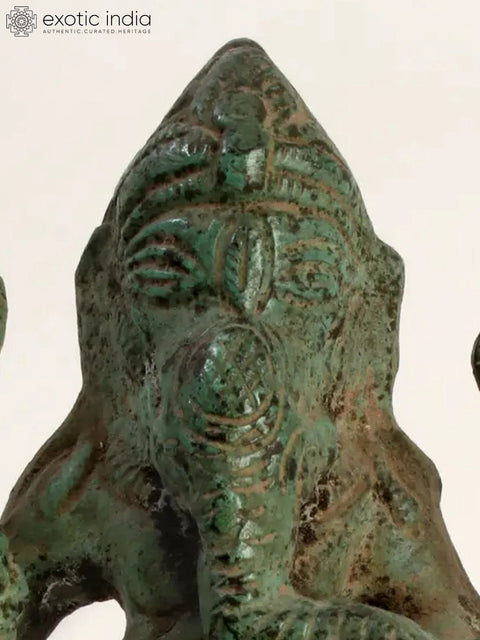 5" Green Patina Standing Chaturbhuja Lord Ganesha in Brass
