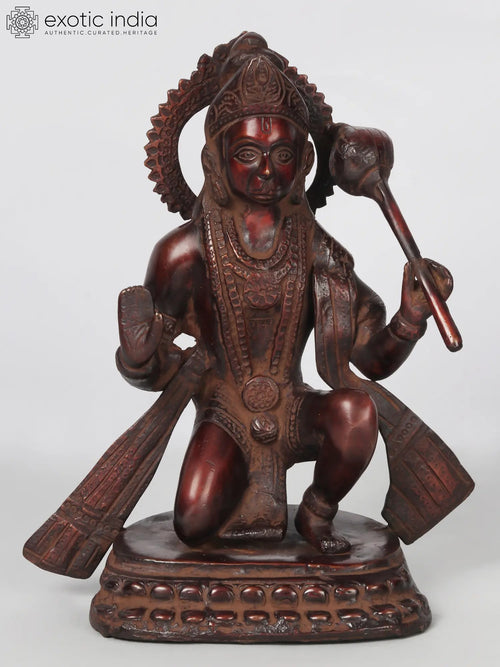 11" Blessing Lord Hanuman Brass Statue Handmade Home Decor