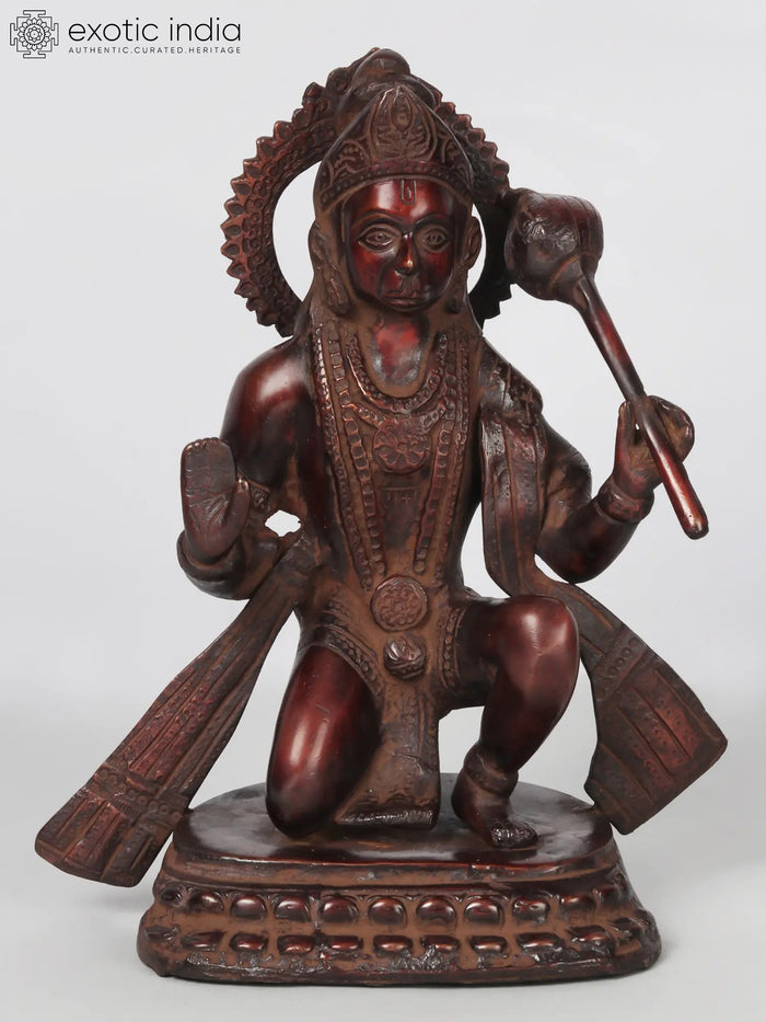 11" Blessing Lord Hanuman Brass Statue Handmade Home Decor