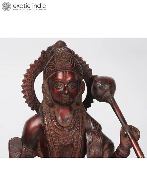 11'' Blessing Lord Hanuman Statue In Brown Colour | Brass Idols