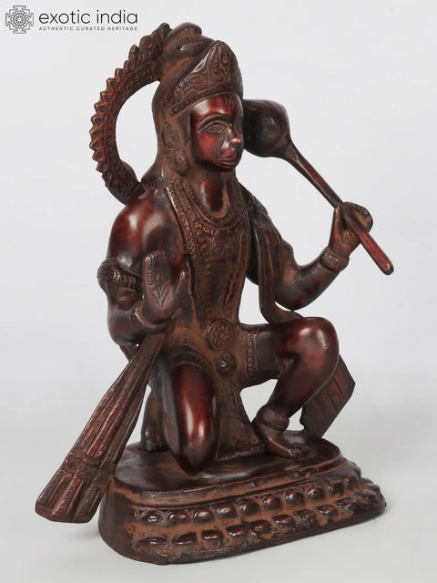 11'' Blessing Lord Hanuman Statue In Brown Colour | Brass Idols