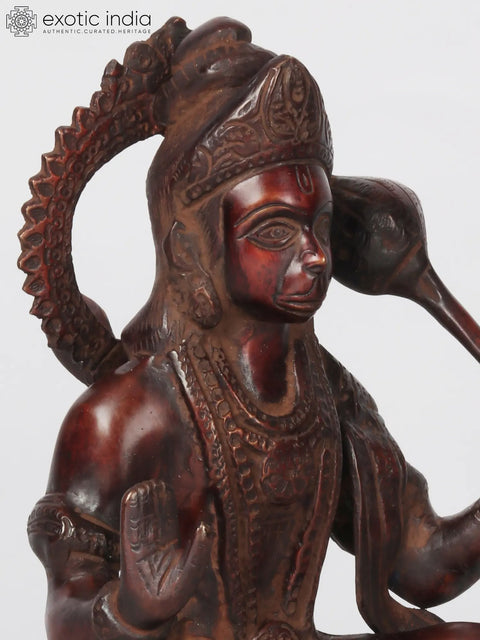 11'' Blessing Lord Hanuman Statue In Brown Colour | Brass Idols