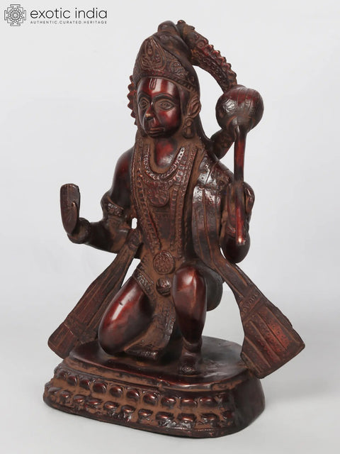11'' Blessing Lord Hanuman Statue In Brown Colour | Brass Idols