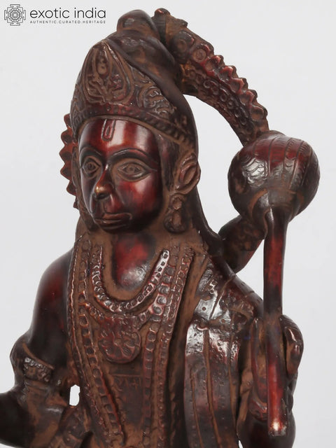 11'' Blessing Lord Hanuman Statue In Brown Colour | Brass Idols