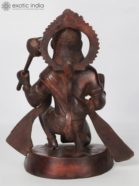 11'' Blessing Lord Hanuman Statue In Brown Colour | Brass Idols