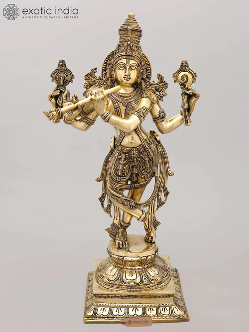 21" Handmade Lord Krishna Vishnu Avatar Brass Statue