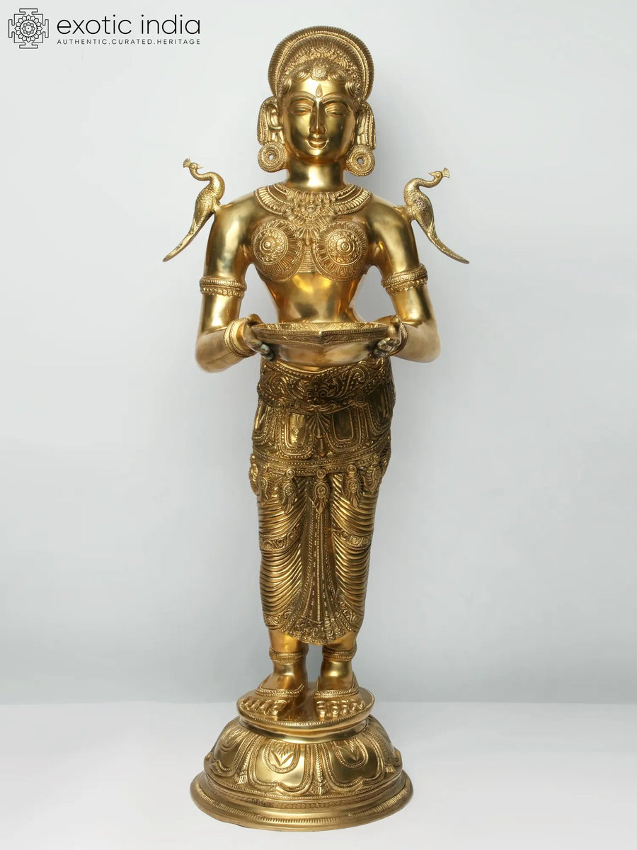 30" Large Lakshmi Pavaai Villaku Brass Lamp for Pooja